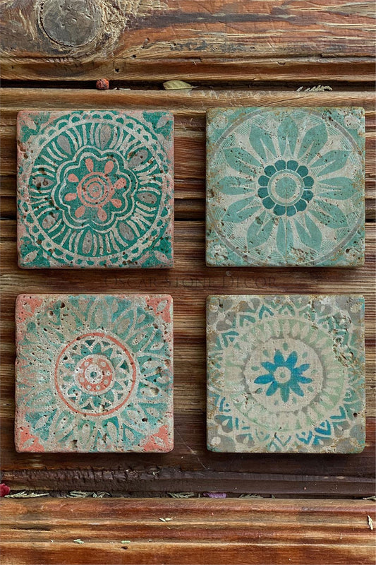 Printed Natural Stone Coasters Set of 4 Pattern Tile