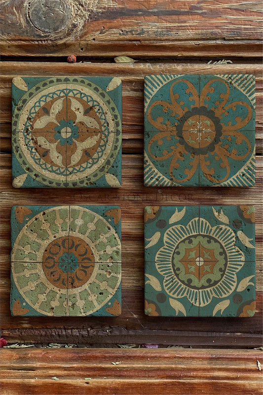 Printed Natural Stone Coasters Set of 4 Pattern Tile