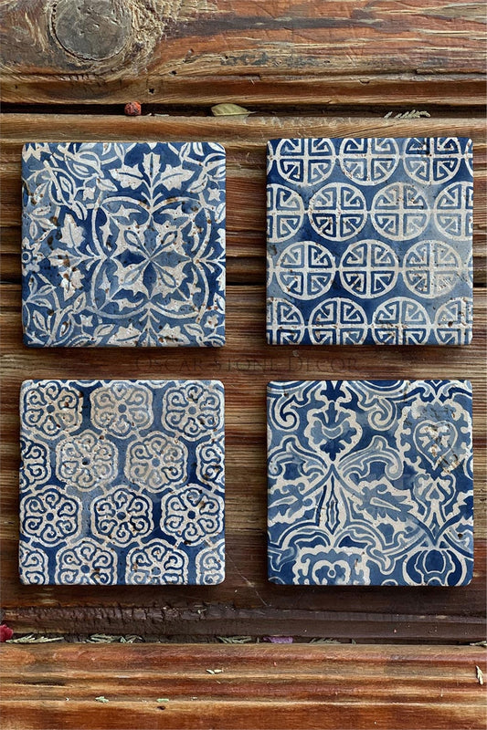 Printed Natural Stone Coasters Set of 4 Pattern Tile