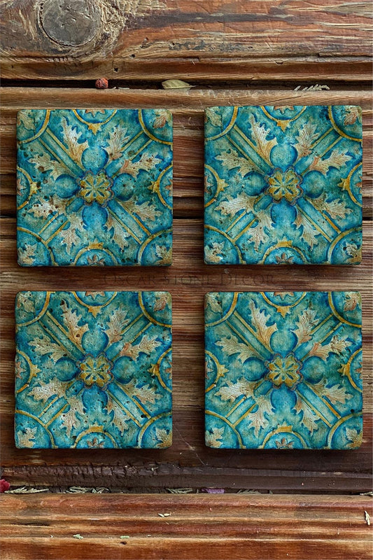Printed Natural Stone Coasters Set of 4 Pattern Tile