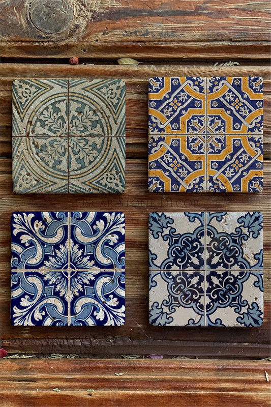 Printed Natural Stone Coasters Set of 4 Pattern Tile