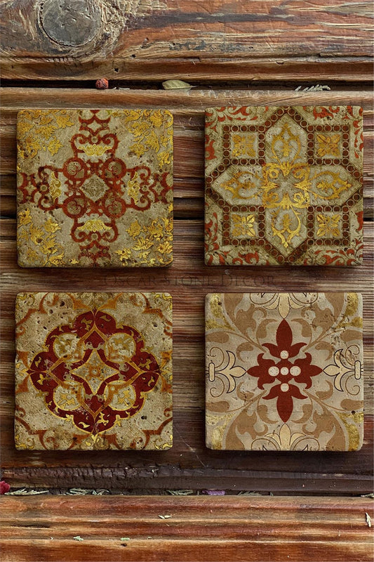 Printed Natural Stone Coasters Set of 4 Pattern Tile