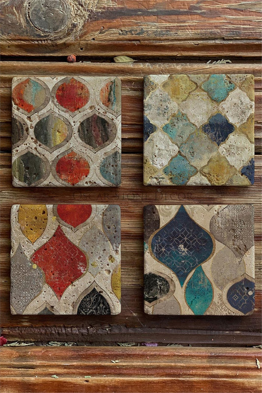 Printed Natural Stone Coasters Set of 4 Pattern Tile