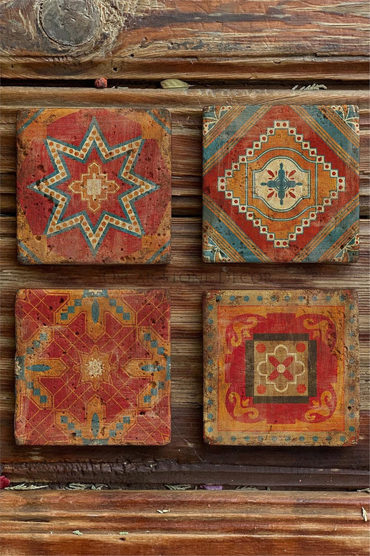 Printed Natural Stone Coasters Set of 4 Pattern Tile