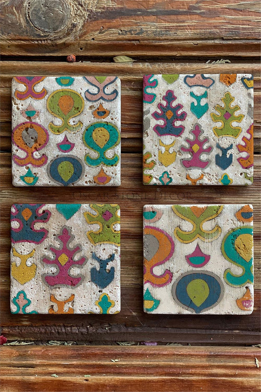 Printed Natural Stone Coasters Set of 4 Pattern Tile
