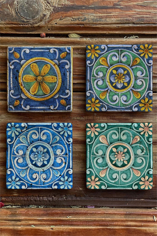 Printed Natural Stone Coasters Set of 4 Pattern Tile