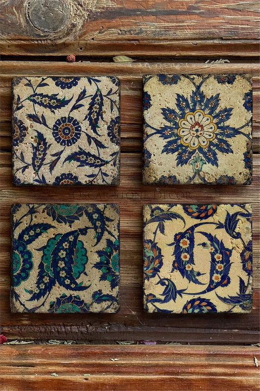 Printed Natural Stone Coasters Set of 4 Pattern Tile