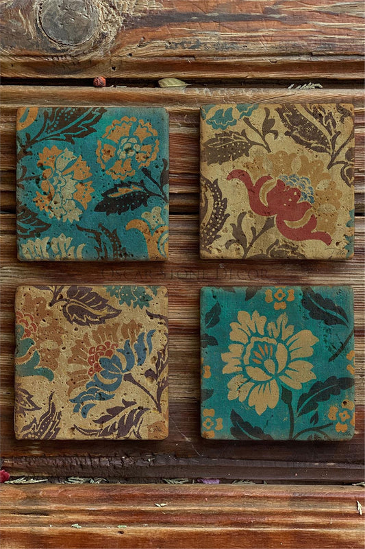 Printed Natural Stone Coasters Set of 4 Pattern Tile