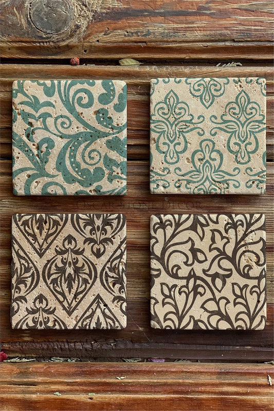 Printed Natural Stone Coasters Set of 4 Pattern Tile
