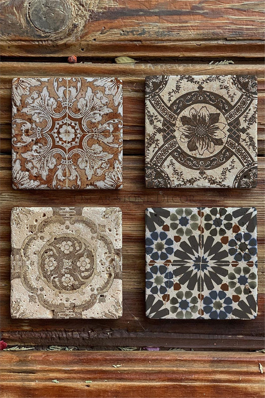 Printed Natural Stone Coasters Set of 4 Pattern Tile