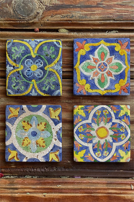 Printed Natural Stone Coasters Set of 4 Pattern Tile