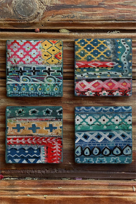 Printed Natural Stone Coasters Set of 4 Pattern Tile