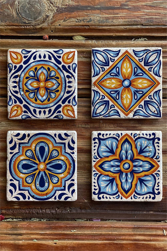 Printed Natural Stone Coasters Set of 4 Pattern Tile
