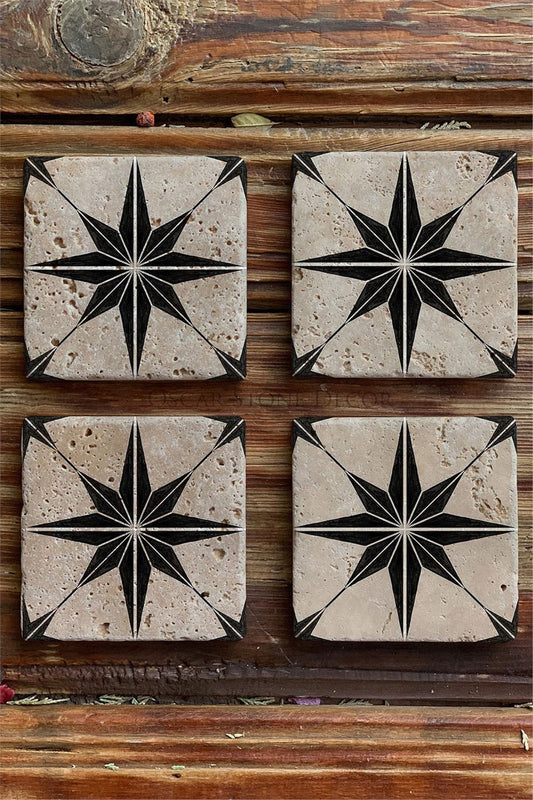 Printed Natural Stone Coasters Set of 4 Pattern Tile