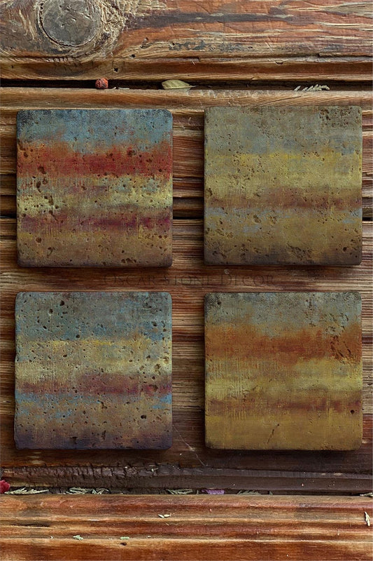 Printed Natural Stone Coasters Set of 4 Pattern Tile