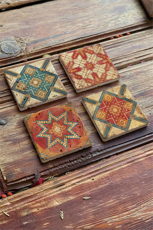 Printed Natural Stone Coasters Set of 4 Pattern Tile