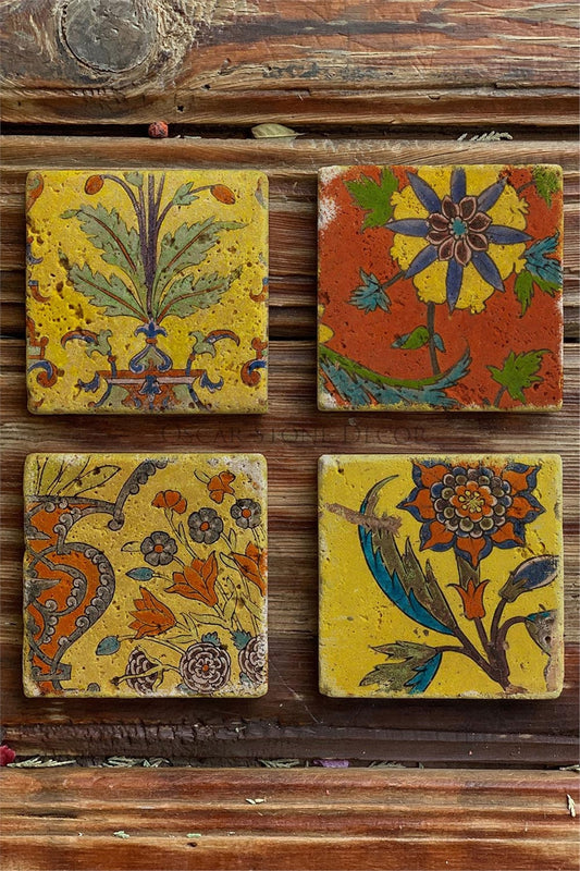 Printed Natural Stone Coasters Set of 4 Pattern Tile