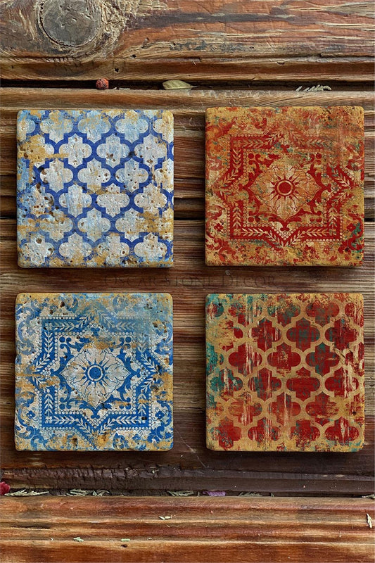 Printed Natural Stone Coasters Set of 4 Pattern Tile