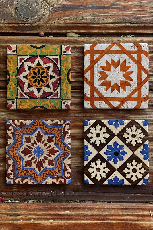 Printed Natural Stone Coasters Set of 4 Pattern Tile