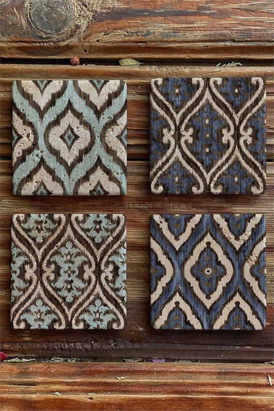 Printed Natural Stone Coasters Set of 4 Pattern Tile