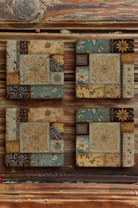 Printed Natural Stone Coasters Set of 4 Pattern Tile