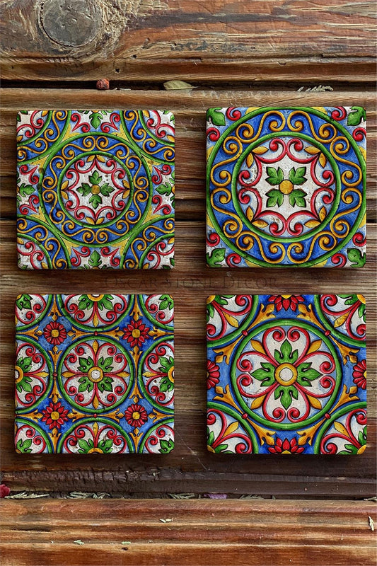 Printed Natural Stone Coasters Set of 4 Pattern Tile