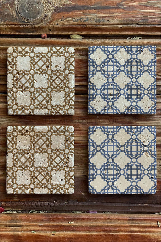 Printed Natural Stone Coasters Set of 4 Pattern Tile