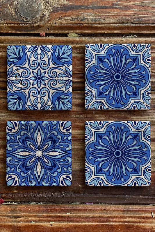 Printed Natural Stone Coasters Set of 4 Pattern Tile