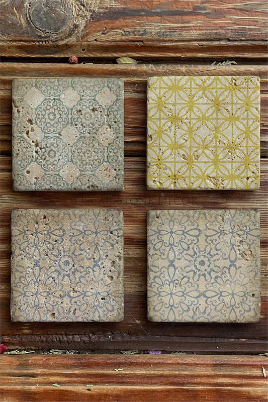 Printed Natural Stone Coasters Set of 4 Pattern Tile