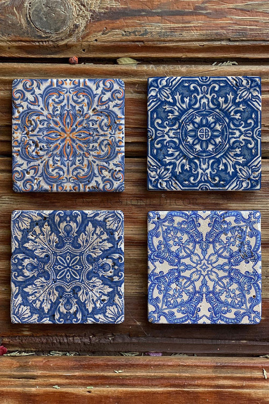 Printed Natural Stone Coasters Set of 4 Pattern Tile