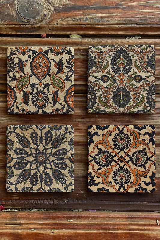 Printed Natural Stone Coasters Set of 4 Pattern Tile