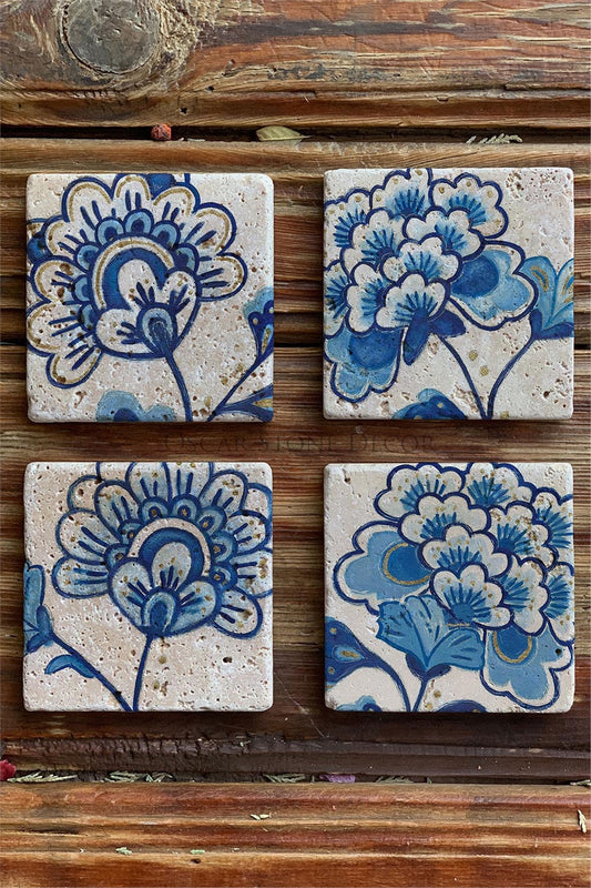 Printed Natural Stone Coasters Set of 4 Pattern Tile