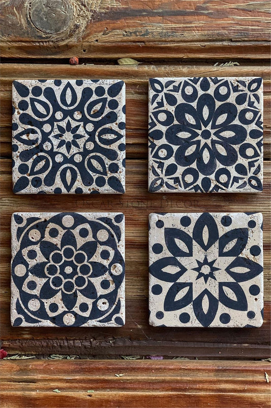 Printed Natural Stone Coasters Set of 4 Pattern Tile