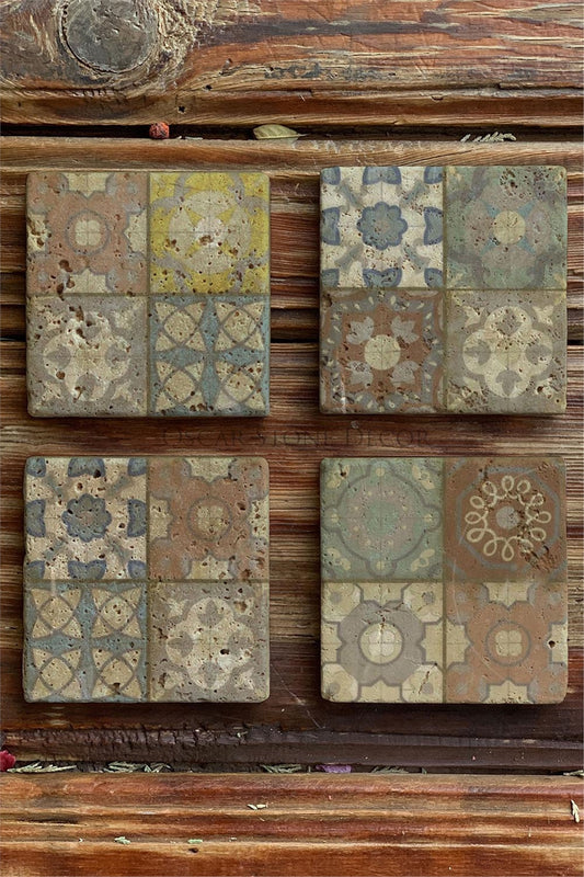 Printed Natural Stone Coasters Set of 4 Pattern Tile