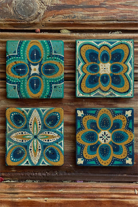 Printed Natural Stone Coasters Set of 4 Pattern Tile