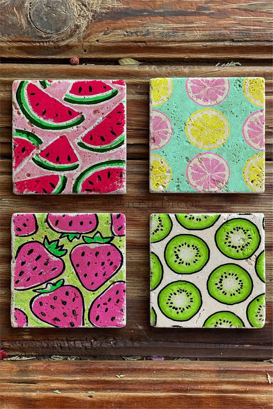 Printed Natural Stone Coasters Set of 4 Pattern Tile