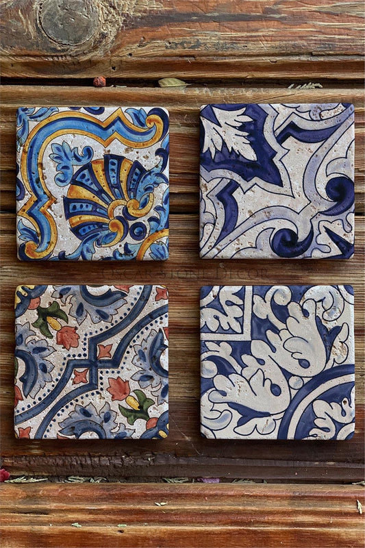 Printed Natural Stone Coasters Set of 4 Pattern Tile