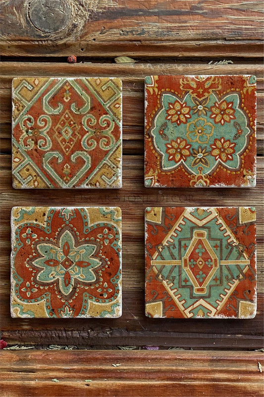 Printed Natural Stone Coasters Set of 4 Pattern Tile