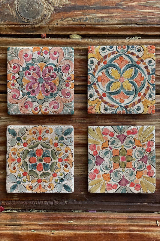 Printed Natural Stone Coasters Set of 4 Pattern Tile