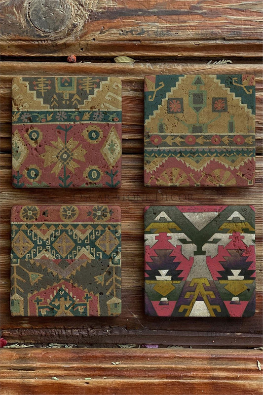 Printed Natural Stone Coasters Set of 4 Pattern Tile