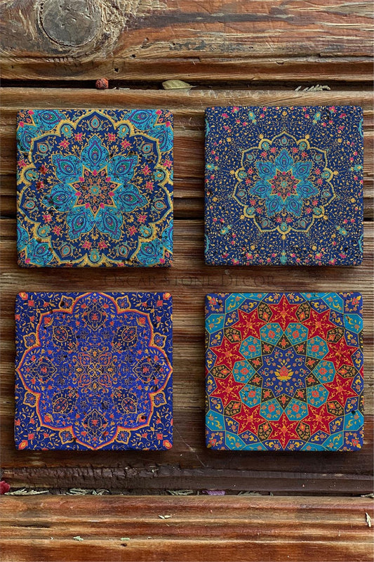 Printed Natural Stone Coasters Set of 4 Pattern Tile