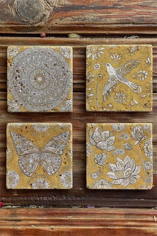 Printed Natural Stone Coasters Set of 4 Pattern Tile