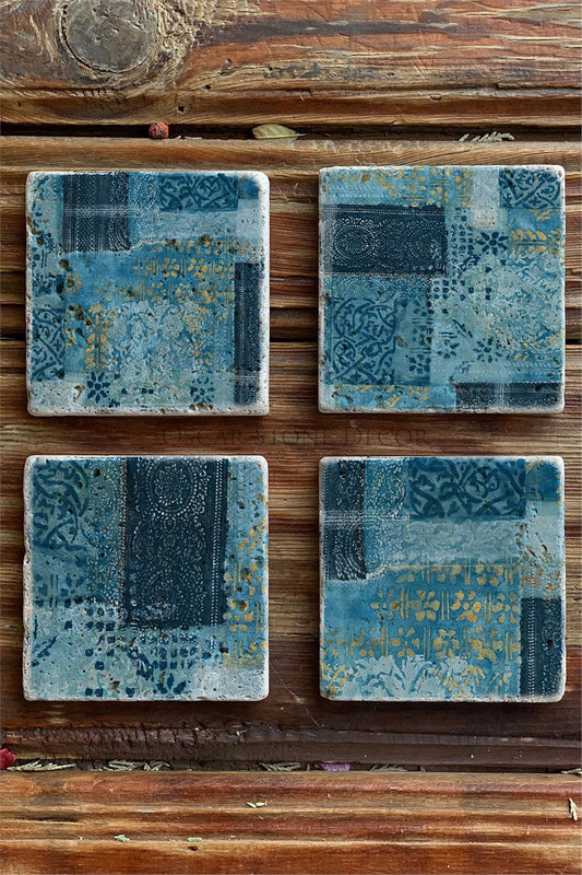 Printed Natural Stone Coasters Set of 4 Pattern Tile