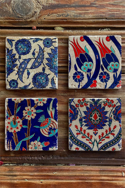 Printed Natural Stone Coasters Set of 4 Pattern Tile