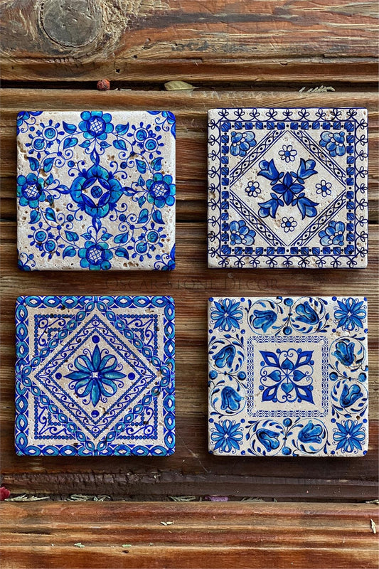 Printed Natural Stone Coasters Set of 4 Pattern Tile