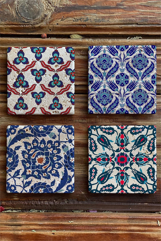 Printed Natural Stone Coasters Set of 4 Pattern Tile