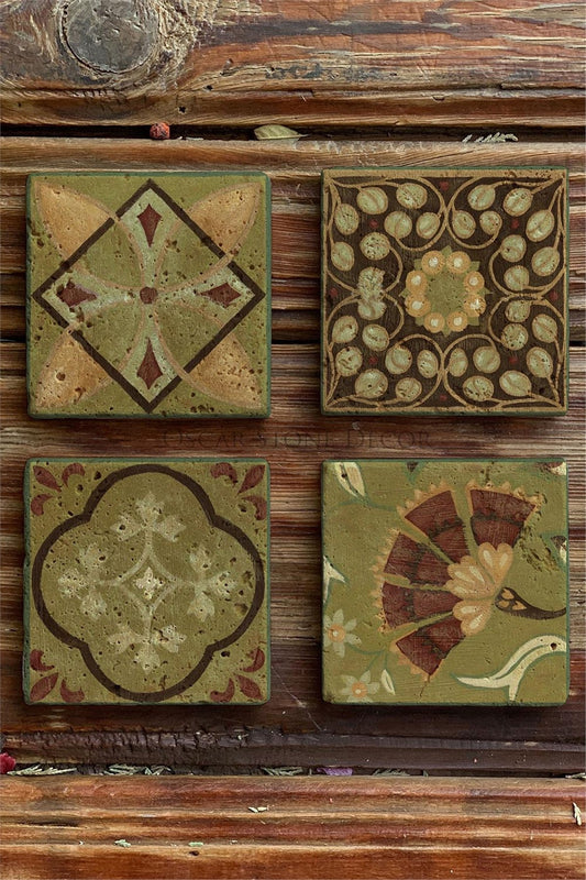 Printed Natural Stone Coasters Set of 4 Pattern Tile