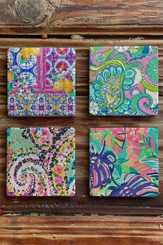 Printed Natural Stone Coasters Set of 4 Pattern Tile