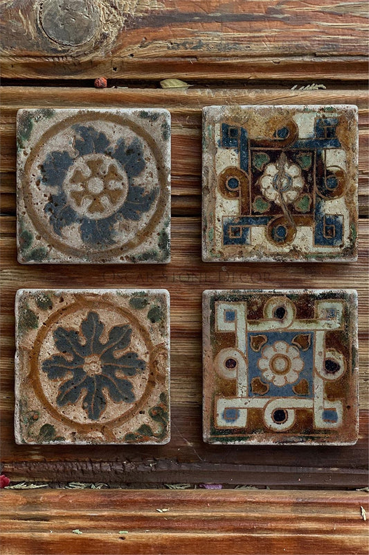 Printed Natural Stone Coasters Set of 4 Pattern Tile