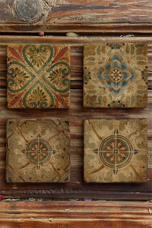 Printed Natural Stone Coasters Set of 4 Pattern Tile
